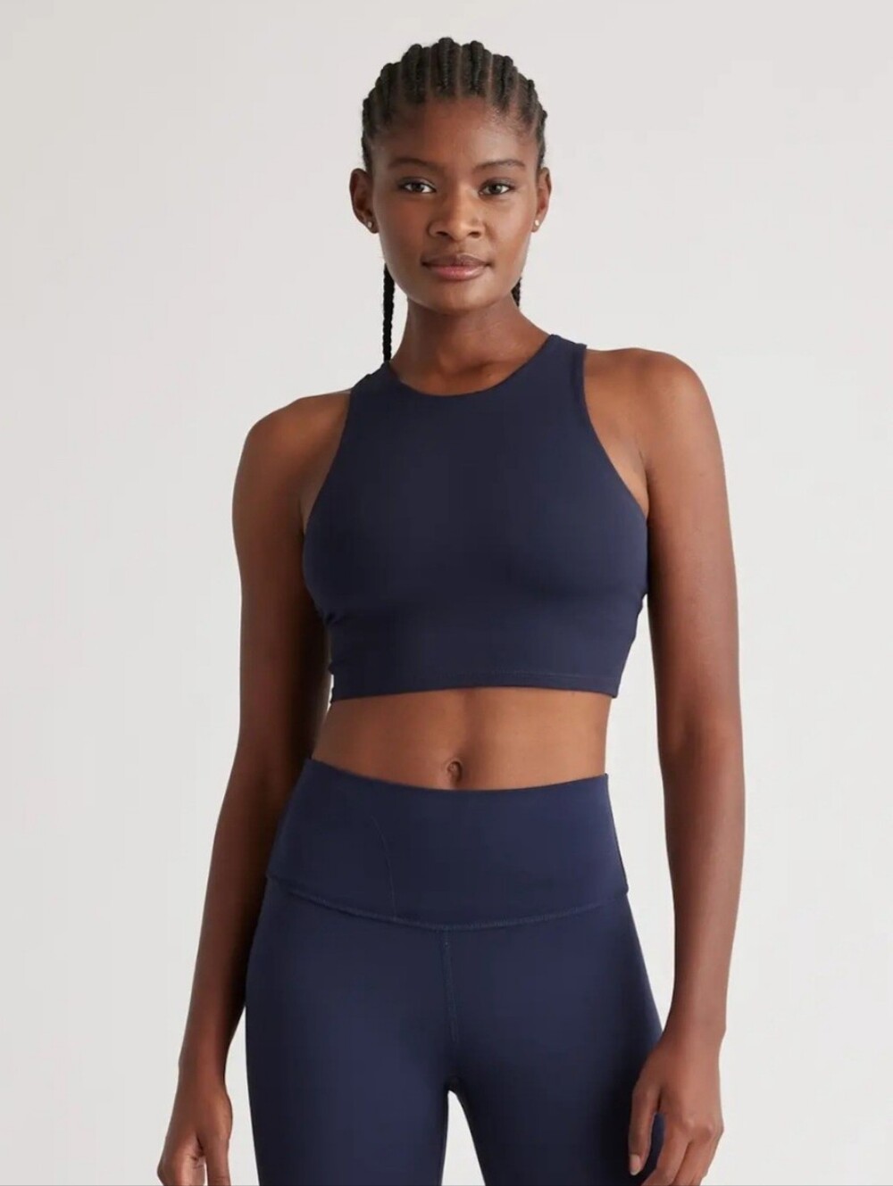 Quince Ultra-Form High Neck Cropped Tank, Large, Deep Navy
